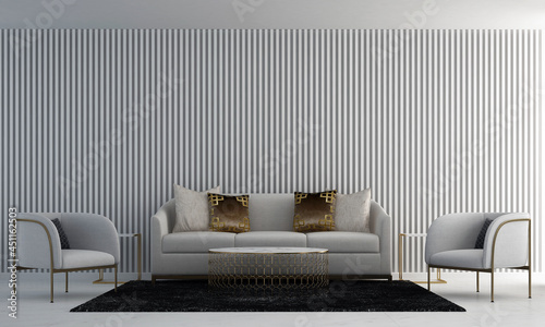 Fototapeta Naklejka Na Ścianę i Meble -  Modern interior design and mock up furniture decor of white living room and pattern wall background