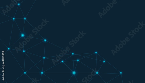 Vector banner design, illustration technology with geometric pattern over dark blue background. Modern hi tech digital technology concept. Abstract internet communication, future science tech design