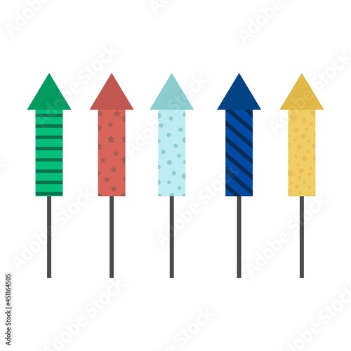 Vector work set of multicolored festive firecrackers.