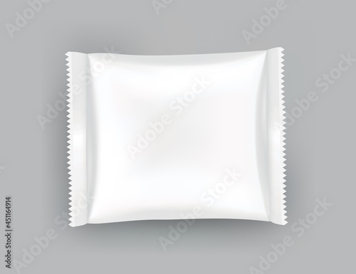 Packaging mockup or pouch template. Realistic glossy blank of doy pack, chip snacks, candy pack or cosmetic product package. Plastic pack template ready for branding