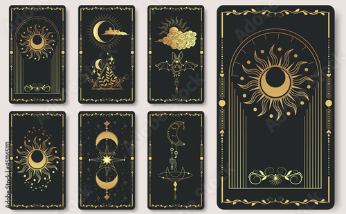 Photo A set of alchemical esoteric mystical magic templates for tarot cards, banners, leaflets, posters,brochures, stickers