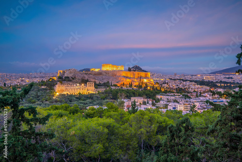 Downtown Athens city skyline in Greece at sunset