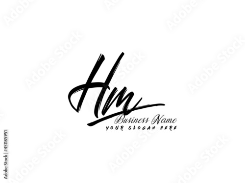 Initial HM Brush Logo, Signature hm letter Logo template vector stock
