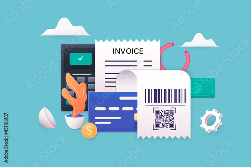 Budget management concept. Economy background with billfold and calculator. 3D Web Vector Illustrations