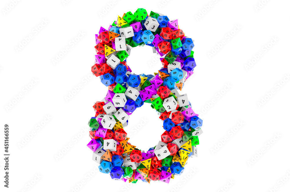 Number 8, from colored roleplaying dice. 3D rendering Number 8, from colored roleplaying dice. 3D rendering