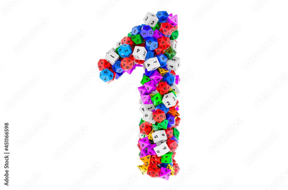 Number 1, from colored roleplaying dice. 3D rendering Number 1, from colored roleplaying dice. 3D rendering
