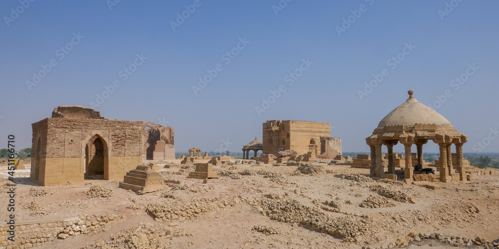 Scenic view of ancient medieval tombs at Makli necropolis in Thatta, Sindh, Pakistan - a UNESCO World Heritage site