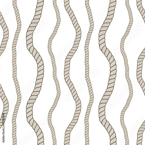Seamless nautical rope pattern vector. Endless navy illustration with loop cord lines ornament. Navy simple minimal marine ropes endless design. Usable for fabric, wallpaper, wrapping, web and print.