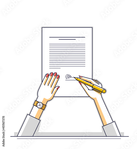 Business woman signs contra...