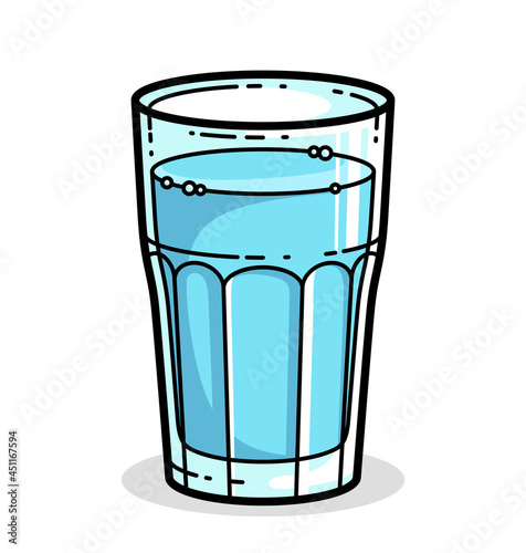 Glass of water vector illustration isolated on white, pure fresh drinking water cartoon style icon.