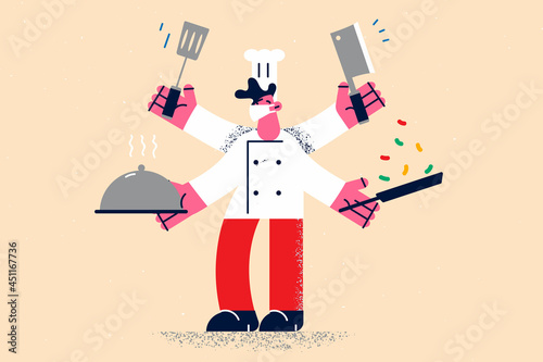 Multi tasking and working as chef concept