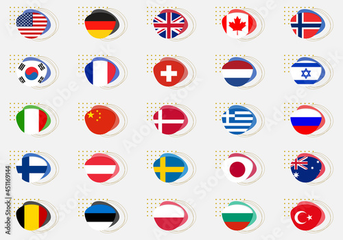 Flag icon set. National flags of the world with abstract background and geometric shapes. Different nation and country emblems. Vector illustration. Free Download Flag icon set. National flags of the world with abstract background and geometric shapes. Different nation and country emblems. Vector illustration. - GFXLoad