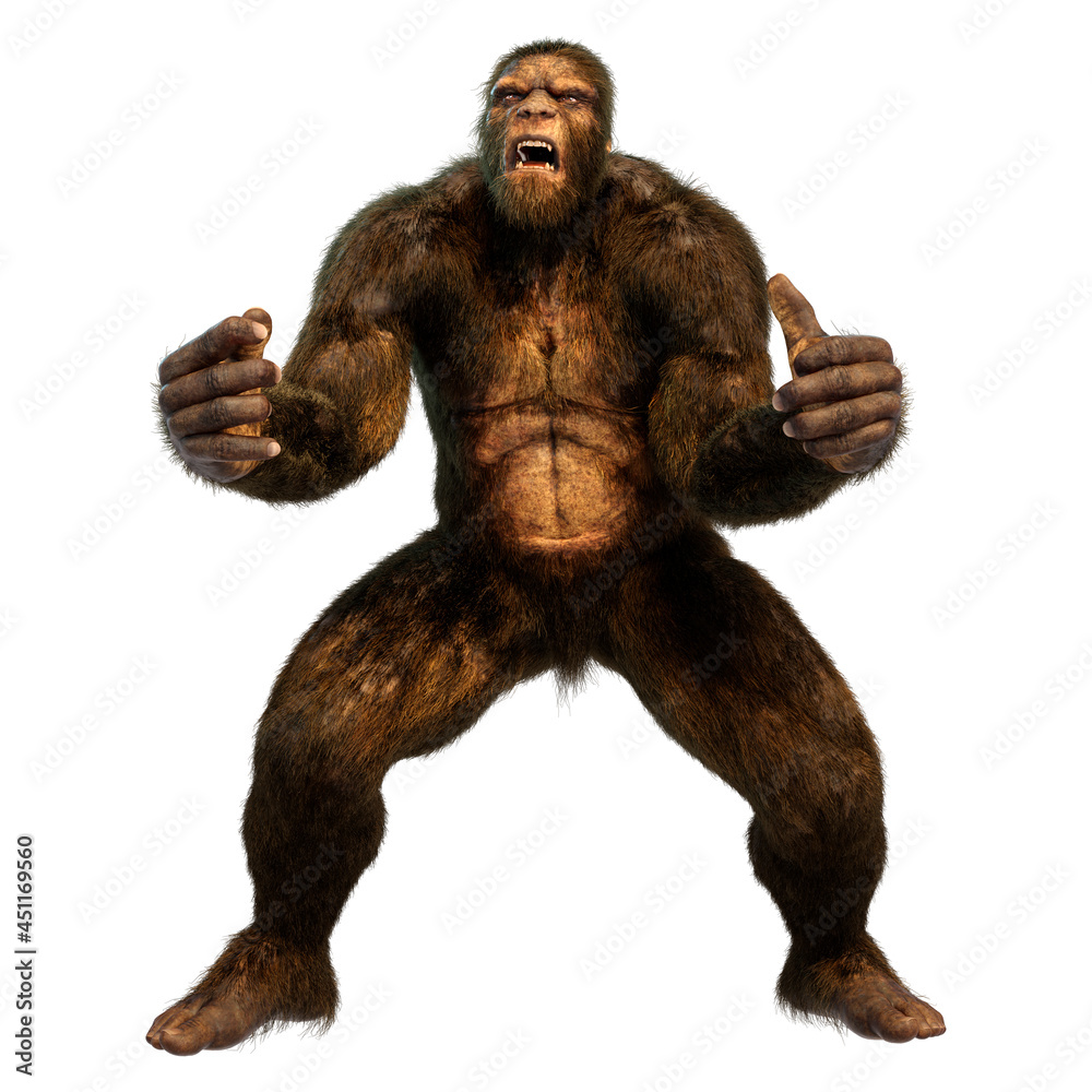 3D Rendering Sasquatch on White