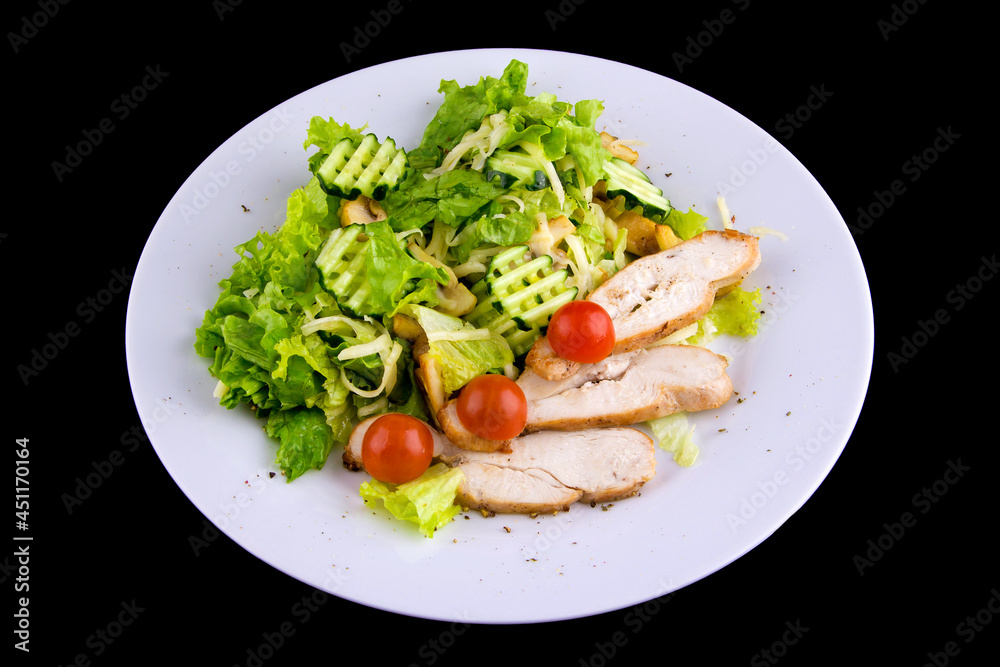 Salad with baked chicken breast for a healthy diet Salad with baked chicken breast for a healthy diet