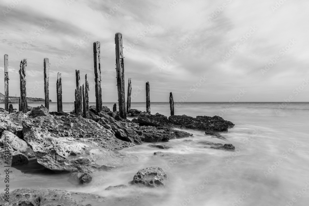 Port Willunga Beach & The Old Jetty, South Australia - Black and White