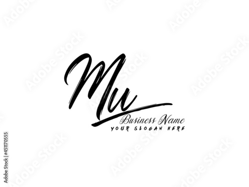 Initial MU Brush Logo, Signature mu letter Logo template vector stock