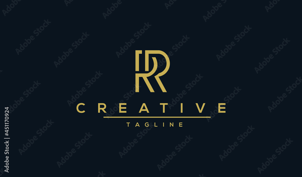 Unique Minimal RR Style golden and black color initial based logo Unique Minimal RR Style golden and black color initial based logo