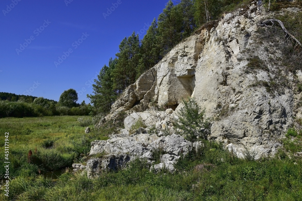White gypsum mountain Karavai (Loaf) on the Sudinka river.