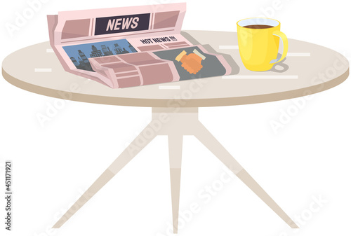 Paper publication, morning report. Publishing article, newspaper about business, city life on table near cup of coffee. Newspaper with hot news headline. Paper country affairs, daily news theme