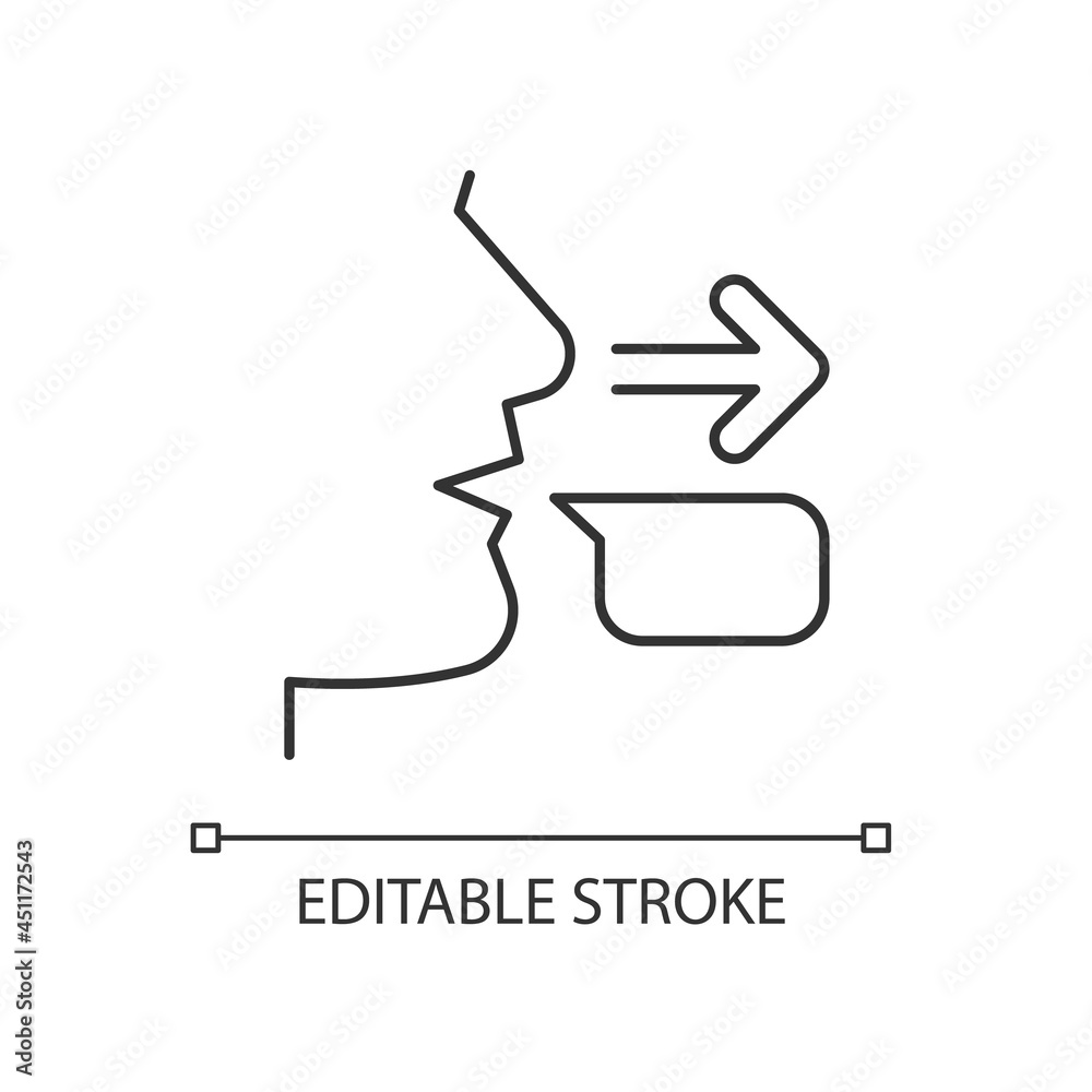 Message sender linear icon. Communication process initiator. Transferring message to receiver. Thin line customizable illustration. Contour symbol. Vector isolated outline drawing. Editable stroke
