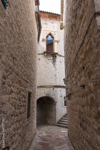 Narrow street in the Old Town of Kotor . Montenegro 