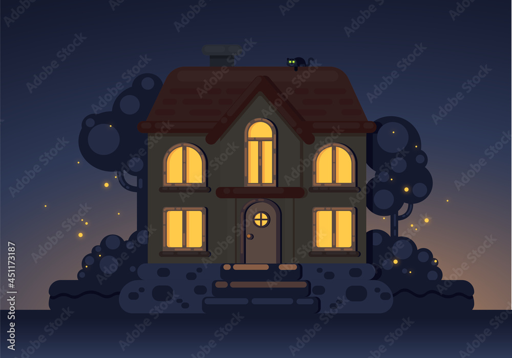 Cute tiny house.Cute flat style house.Cartoon home and rural cottage.Vector illustration isolated on white background for web and graphic design.Flat style vector illustration.Cartoon house