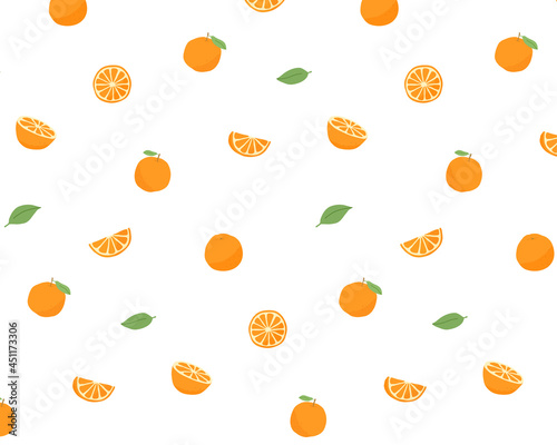 オレンジのシームレスパターン 背景 模様 フルーツ 果物 イラスト ミカン 壁紙 シトラス
