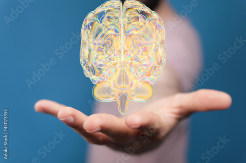 Hand touching brain and net...