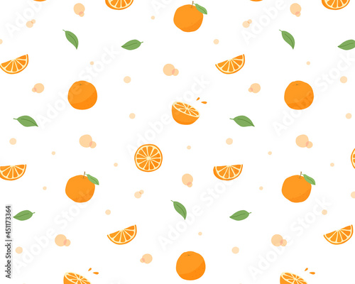 オレンジのシームレスパターン 背景 模様 フルーツ 果物 イラスト ミカン 壁紙 シトラス