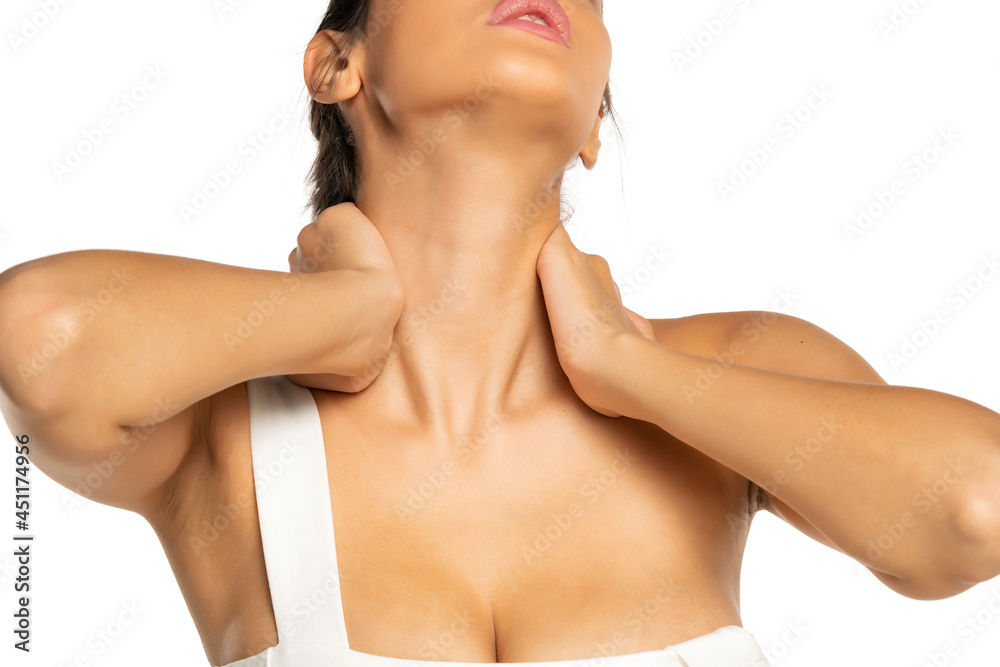 Fototapeta premium woman massaging her sore neck