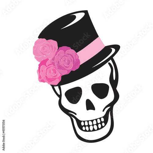 happy skull with hat, vector