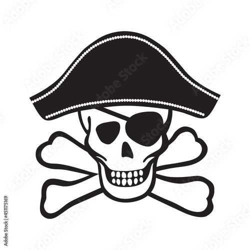 happy skull with pirates hat, vector