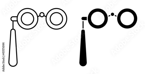 Linear icon. Spectacles, binoculars with handle for viewing performance from far rows. Spectator theatrical binoculars. Simple black and white vector isolated on white background