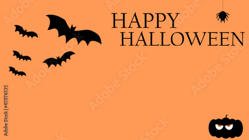 Happy halloween banner or party invitation with copy space. vector illustration of bats, spider and pumpkin