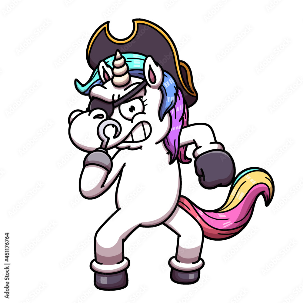 Pirate Unicorn With Hook Cartoon 