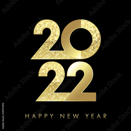 2022 golden luxury Happy New Year square banner. Logotype in 3D style. Beautiful isolated graphic design template. Decorative numbers. Golden digits creative Christmas decoration