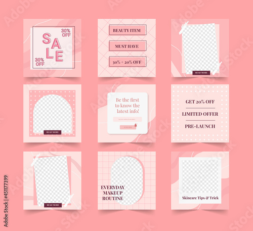 Content creator for beauty blogger sale promotion on social media post coach in pink template fully and easily editable