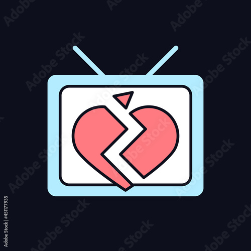 Soap opera RGB color icon for dark theme. TV drama series. Sentival film with love plot. Romantic serial. Isolated vector illustration on night mode background. Simple filled line drawing on black