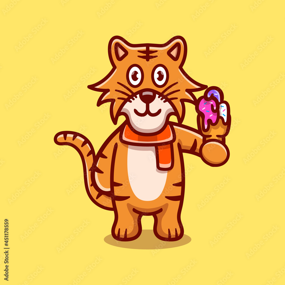 cute tiger eating ice cream illustration cute tiger eating ice cream illustration