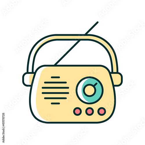 Antique radio RGB color icon. Old appliance. Collectable vintage radio model. Device for music and news transmitting. Fashioned classic style. Isolated vector illustration. Simple filled line drawing