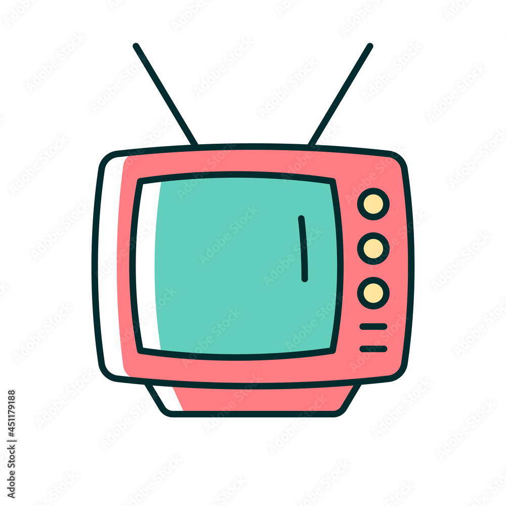 Old-style television RGB color icon. TV older model. Transmitting moving  images in monochrome. Second hand store. Cathode ray tube technology.  Isolated vector illustration. Simple filled line drawing Stock Vector |  Adobe Stock