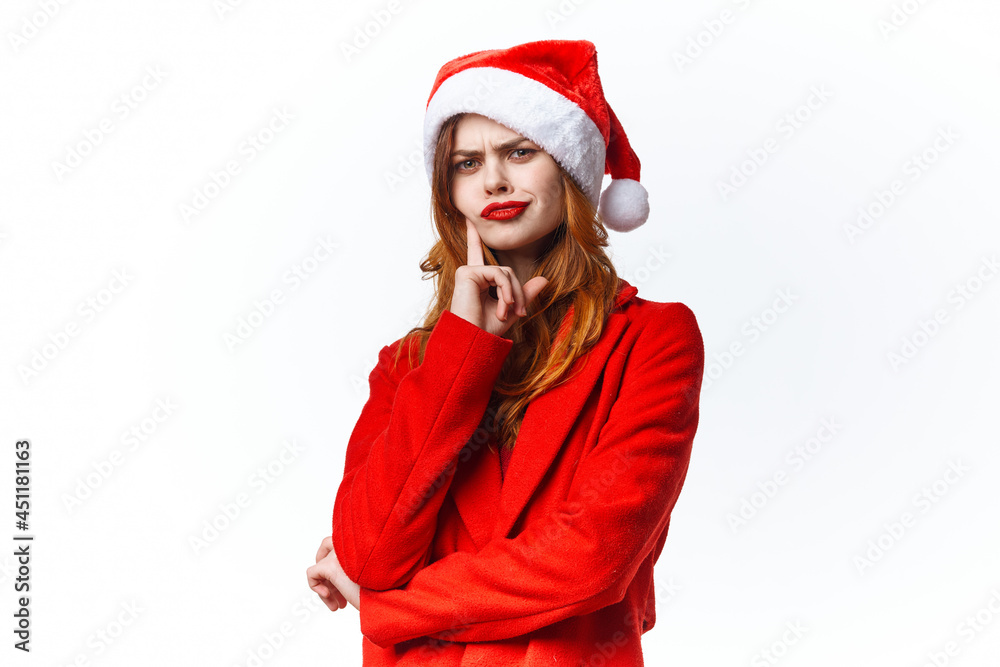 pretty woman in santa claus costume fashion emotions close up pretty woman in santa claus costume fashion emotions close up