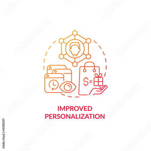 Improved personalization red gradient concept icon. Personalised offers and advertisement abstract idea thin line illustration. Clients experience. Vector isolated outline color drawing.