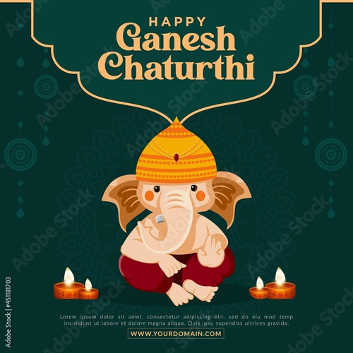 Canvas Print Happy Ganesh Chaturthi Indian festival banner design template.