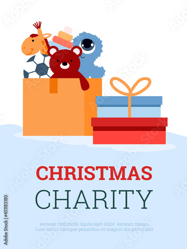 Card or banner, mobile app for Christmas charity, flat vector illustration.