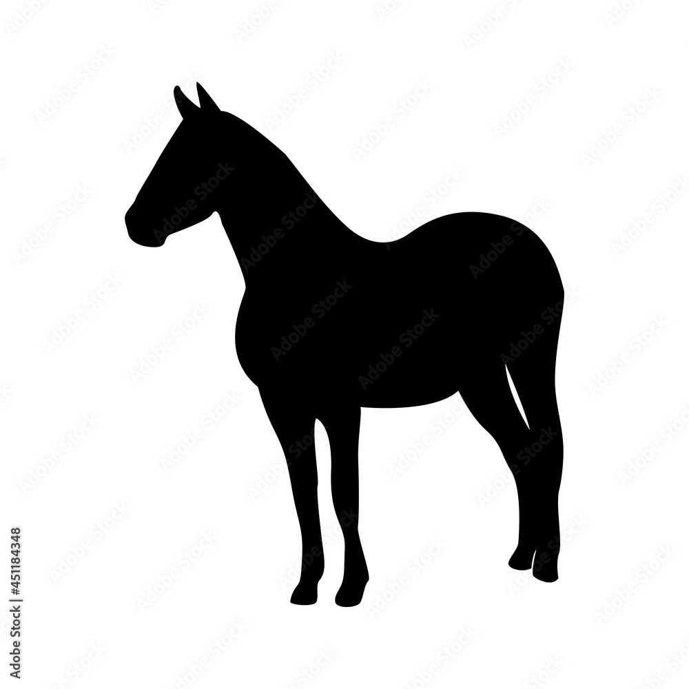 calm horse silhouette - black vector outline on white