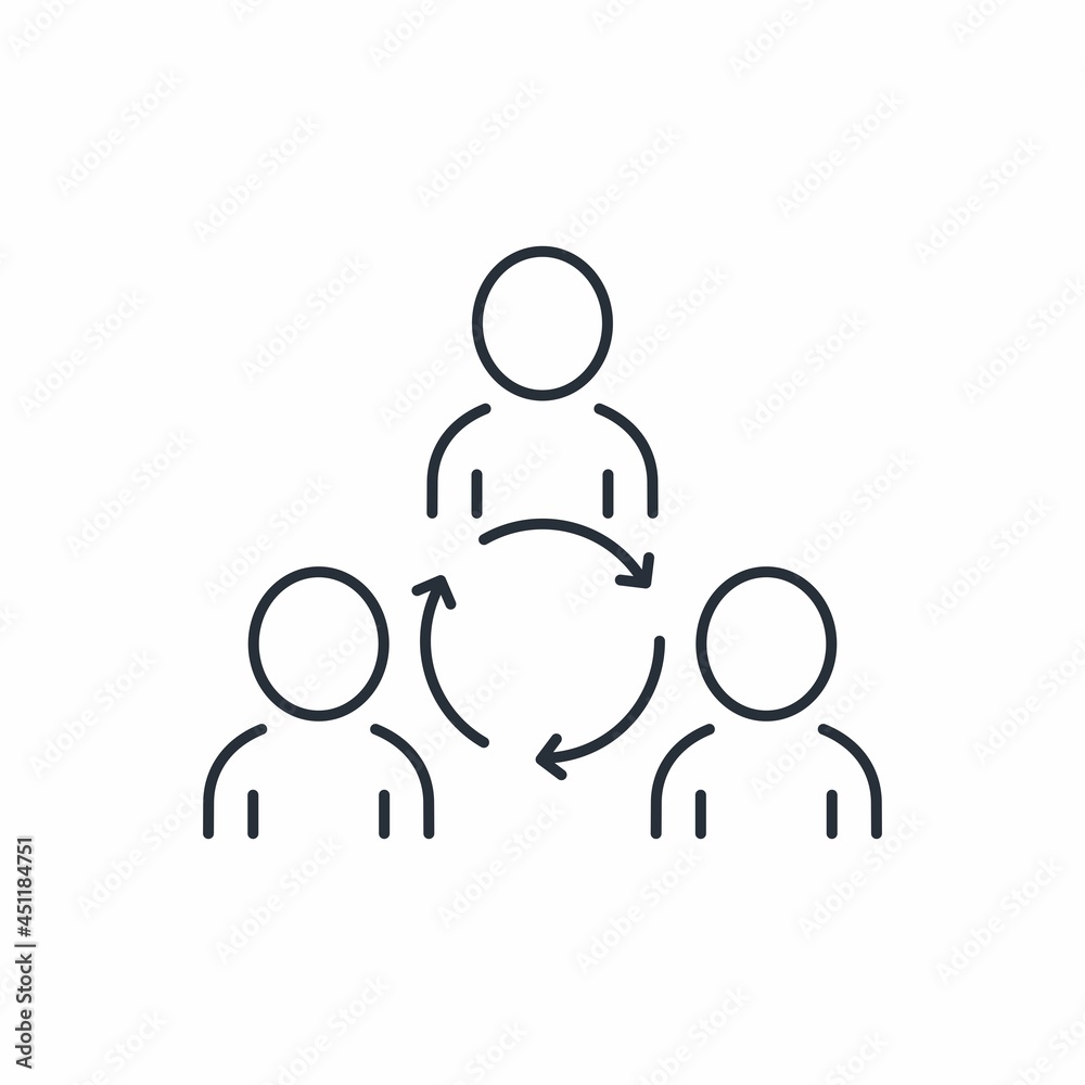 Fototapeta premium Team members. Universal employees. Interchangeability. Vector linear icon isolated on white background.
