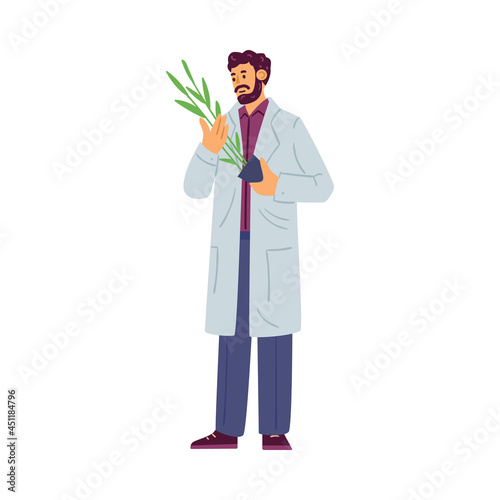 Fototapeta Biologist expert or plants breeder character, flat vector illustration isolated