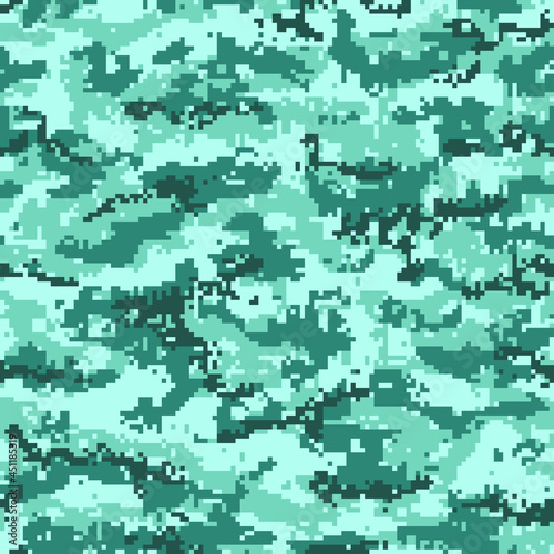 Digital camouflage seamless pattern, turquoise green colors. Vector