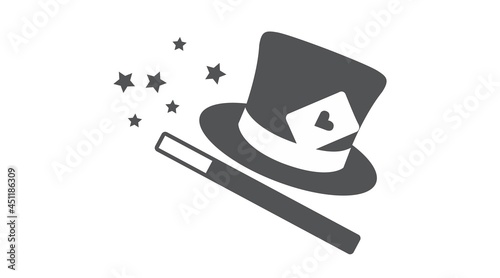 Magic or magician icon. Vector black and white flat editable illustration